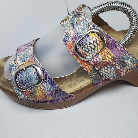 Dansko Sophie 9 EU40 Colorful Slip On Sandals Mosaic Snakeskin Embossed Leather - Picture 2 of 11